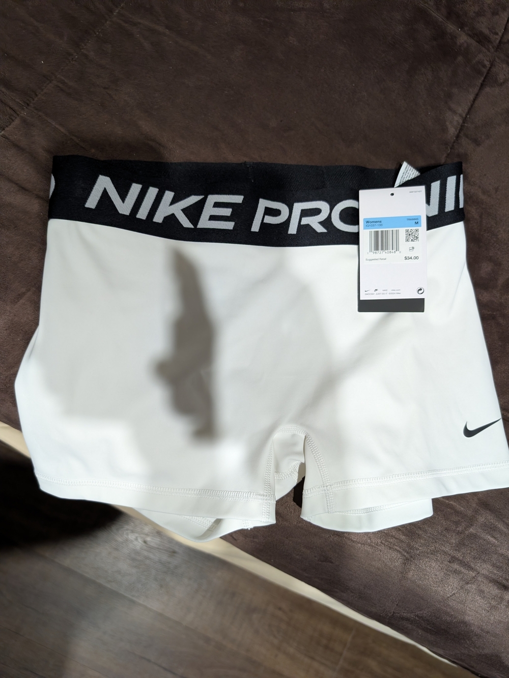 Nike White Compression Bike Shorts with Black Elastic Logo Waistband
